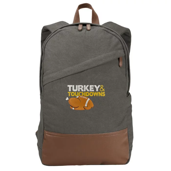 Turkey And Touchdowns Funny Thanksgiving Gift Cotton Canvas Backpack