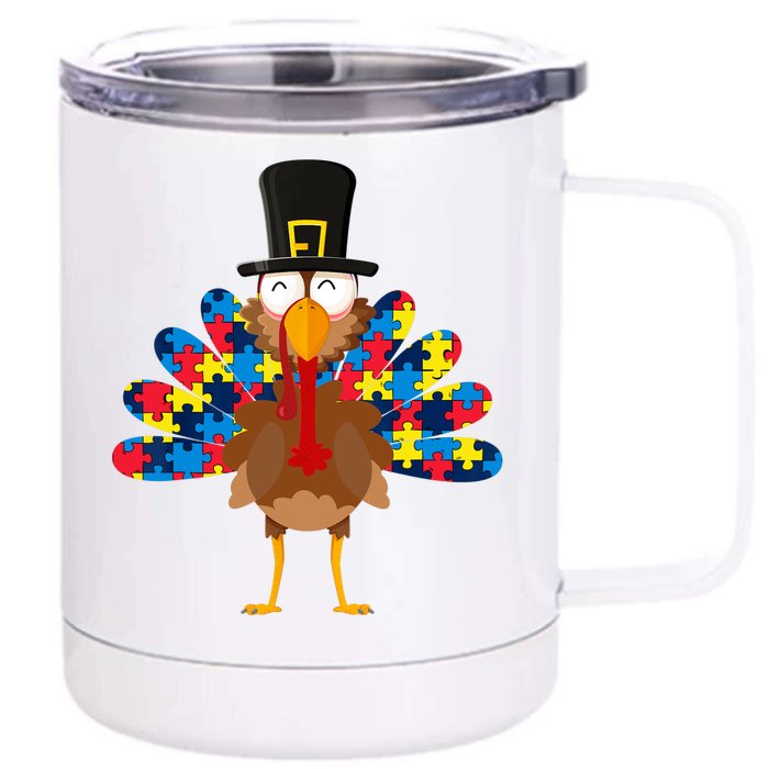 Turkeys Autism Thanksgiving Day Funny Gifts Boys Girls Front & Back 12oz Stainless Steel Tumbler Cup