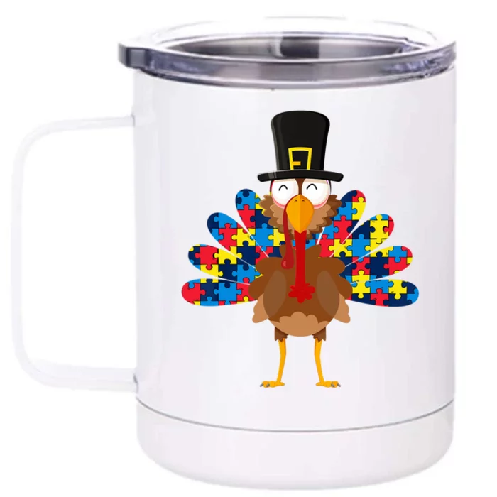 Turkeys Autism Thanksgiving Day Funny Gifts Boys Girls Front & Back 12oz Stainless Steel Tumbler Cup