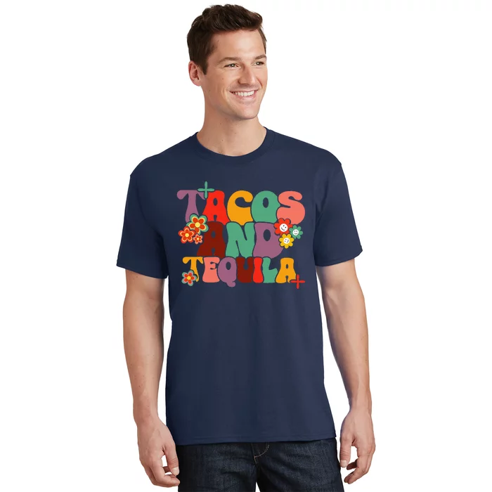 Tacos And Tequila Cinco De Mayo Groovy Mexican Drinking T-Shirt