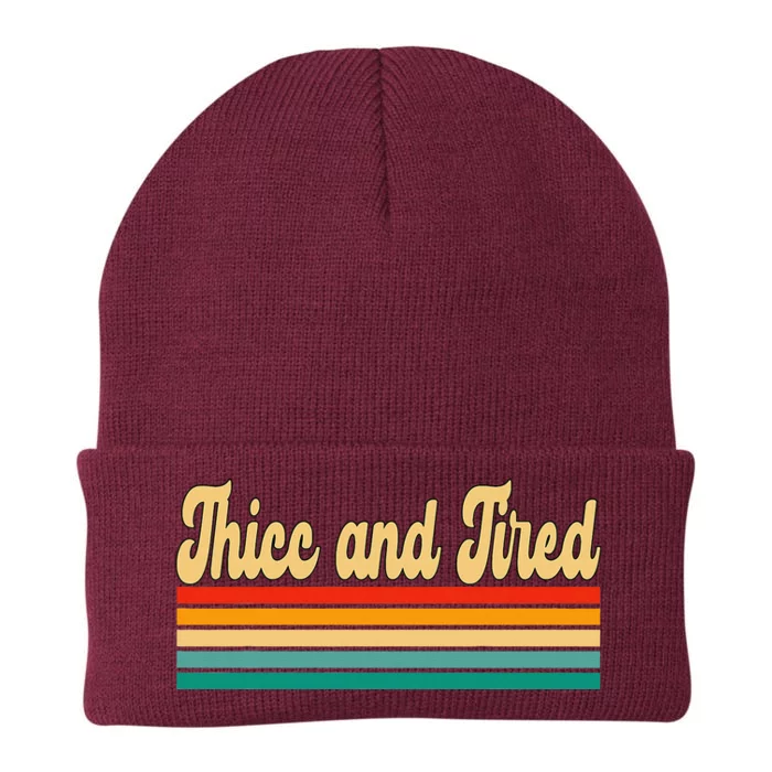 Thicc And Tired Retro Vintage Knit Cap Winter Beanie