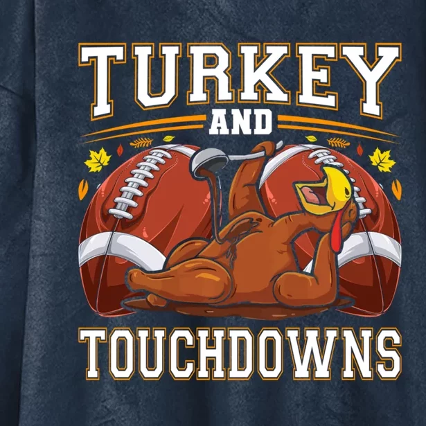 Turkey And Touchdowns Thanksgiving Gift Hooded Wearable Blanket