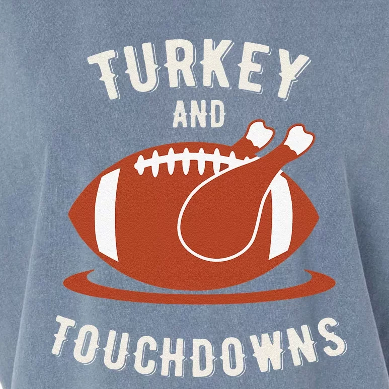 Turkey And Touchdowns Funny Thanksgiving Garment-Dyed Women's Muscle Tee