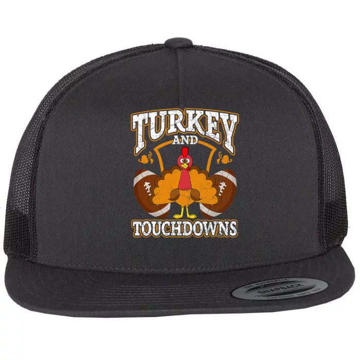 Turkey And Touchdowns Football Thanksgiving Flat Bill Trucker Hat