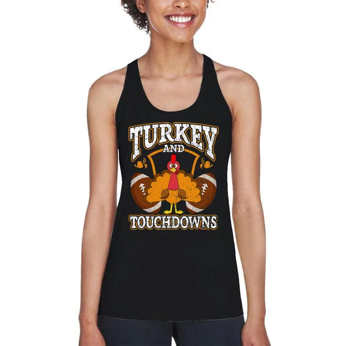 Turkey And Touchdowns Football Thanksgiving Women's Racerback Tank