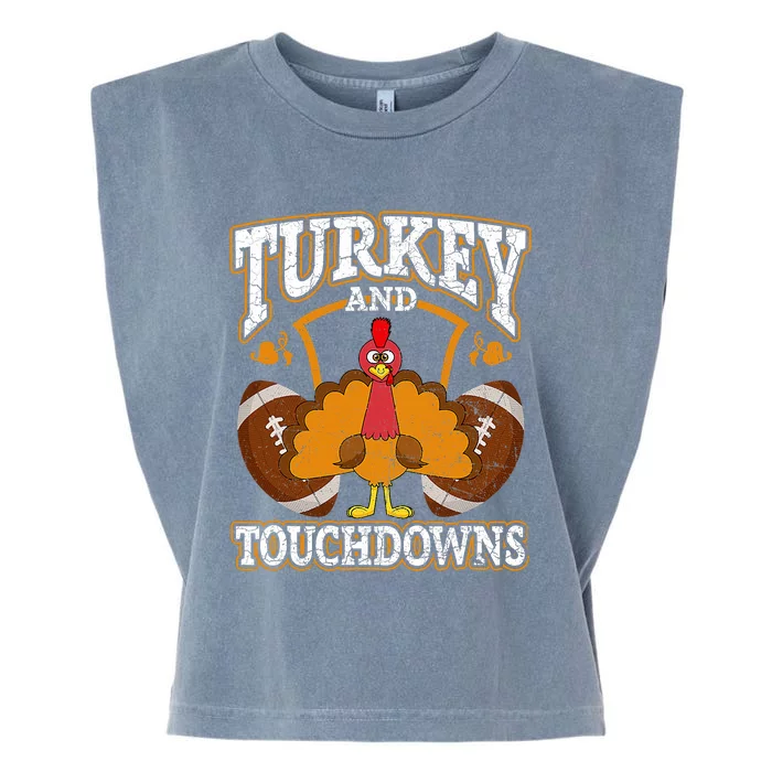 Turkey And Touchdowns Football Thanksgiving Garment-Dyed Women's Muscle Tee