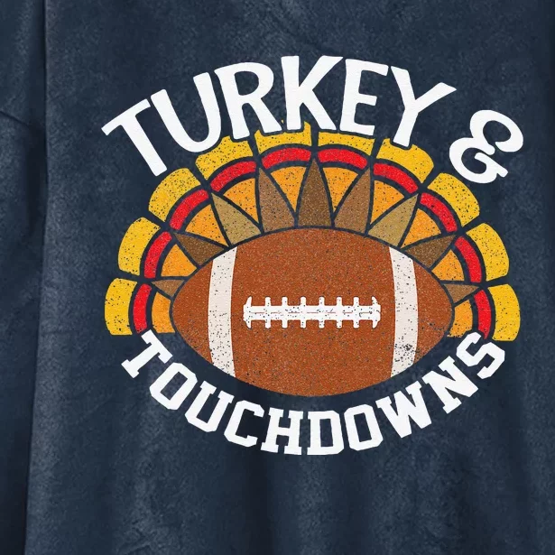 Turkey And Touchdowns Funny Thanksgiving Football Cute Hooded Wearable Blanket