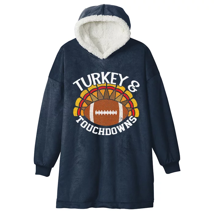 Turkey And Touchdowns Funny Thanksgiving Football Cute Hooded Wearable Blanket