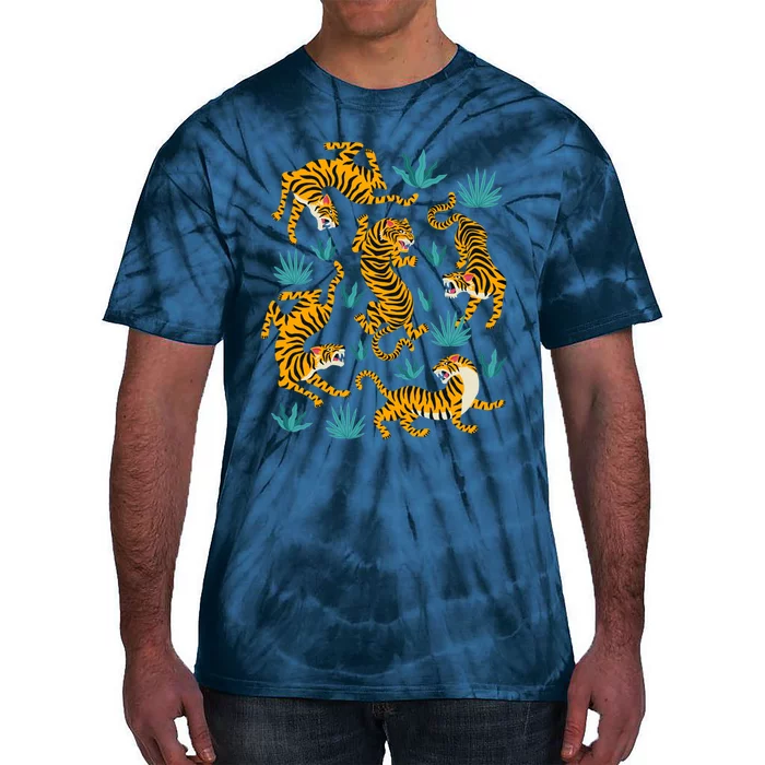 Tigers And Tropical Leaves Tie-Dye T-Shirt