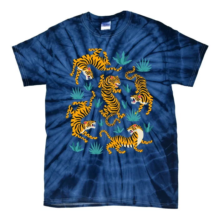 Tigers And Tropical Leaves Tie-Dye T-Shirt