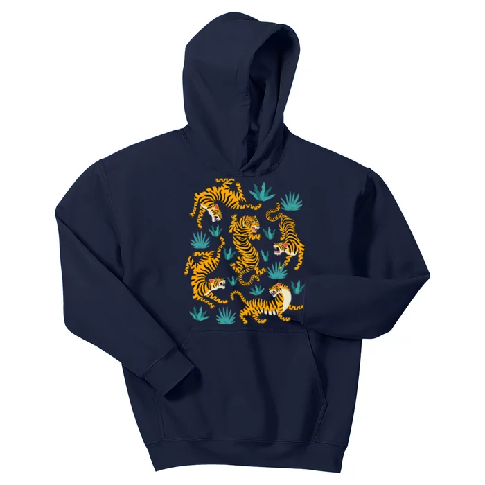 Tigers And Tropical Leaves Kids Hoodie