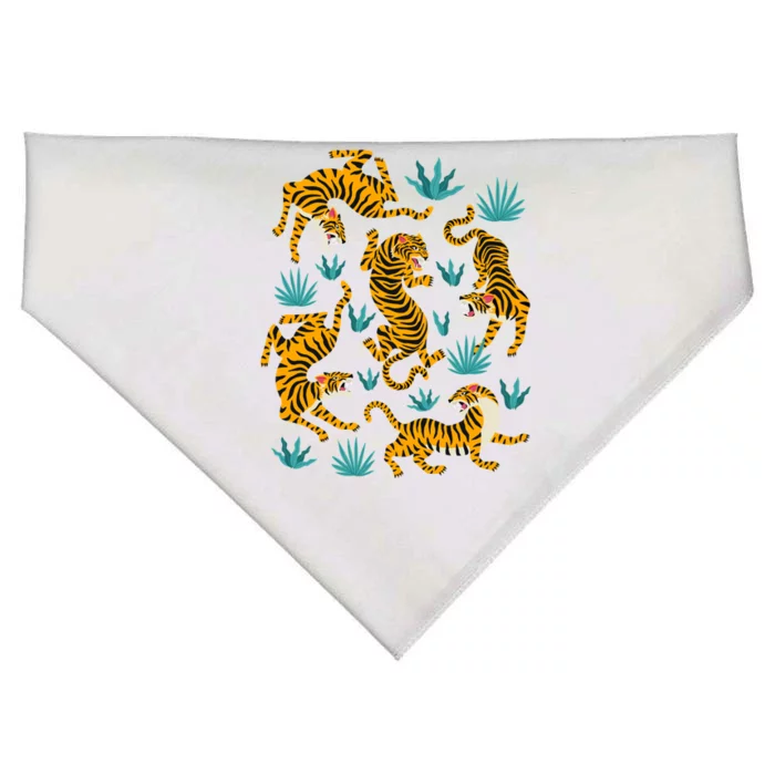 Tigers And Tropical Leaves USA-Made Doggie Bandana