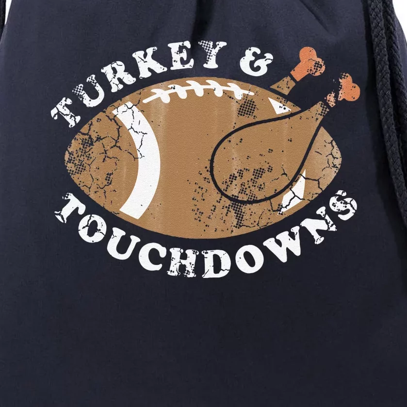 Turkey And Touchdowns Funny Thanksgiving Football Funny Cute Drawstring Bag