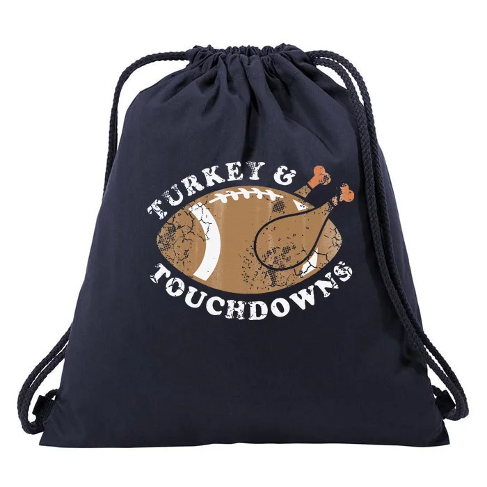 Turkey And Touchdowns Funny Thanksgiving Football Funny Cute Drawstring Bag