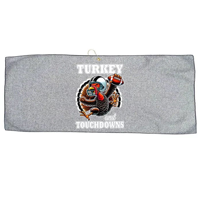 Turkey And Touchdowns Funny Football Thanksgiving Gift Large Microfiber Waffle Golf Towel