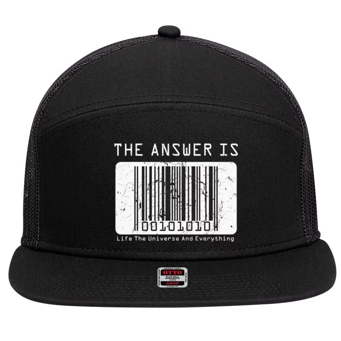 The Answer to Life The Universe and Everything in barcode 7 Panel Mesh Trucker Snapback Hat