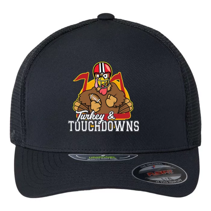 Turkey And Touchdowns Funny Thanksgiving Football Gift Flexfit Unipanel Trucker Cap