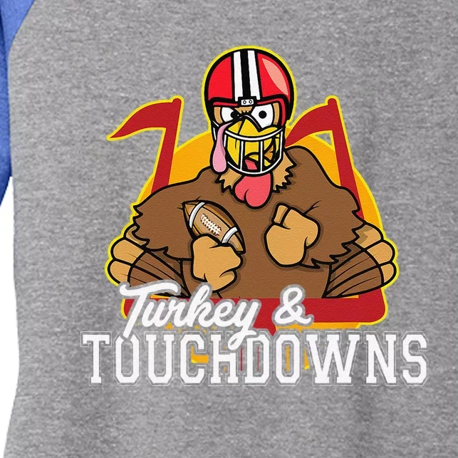 Turkey And Touchdowns Funny Thanksgiving Football Gift Women's Tri-Blend 3/4-Sleeve Raglan Shirt