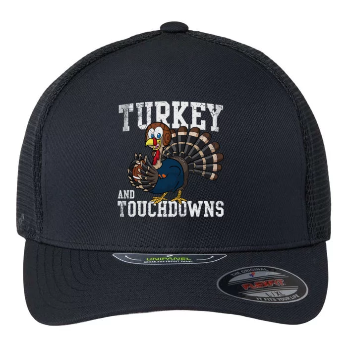 Turkey And Touchdowns Football Thanksgiving Day Gift Flexfit Unipanel Trucker Cap