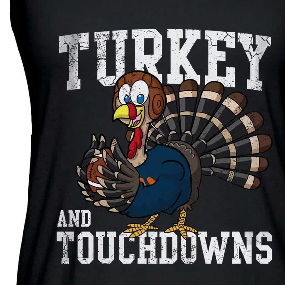 Turkey And Touchdowns Football Thanksgiving Day Gift Ladies Essential Flowy Tank