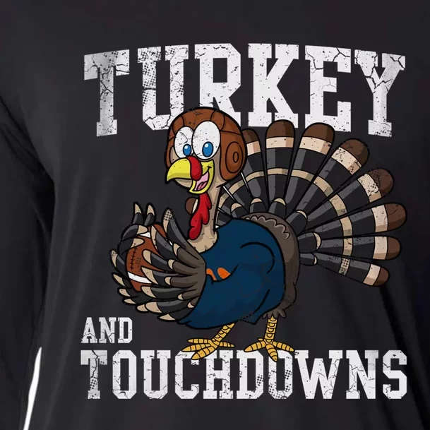 Turkey And Touchdowns Football Thanksgiving Day Gift Cooling Performance Long Sleeve Crew