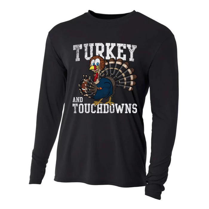 Turkey And Touchdowns Football Thanksgiving Day Gift Cooling Performance Long Sleeve Crew