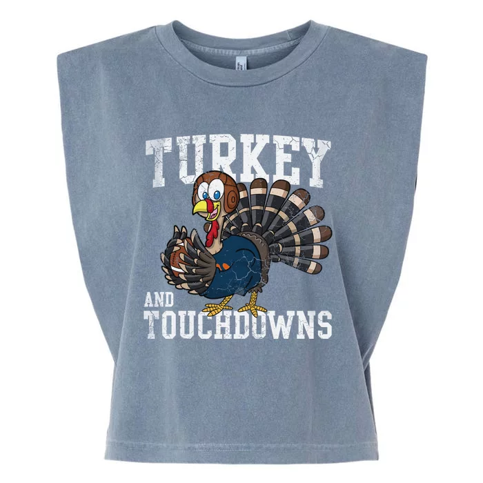 Turkey And Touchdowns Football Thanksgiving Day Gift Garment-Dyed Women's Muscle Tee