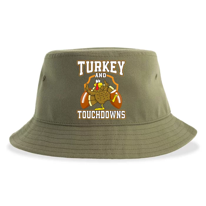 Turkey And Touchdowns Football Thanksgiving Cool Gift Sustainable Bucket Hat