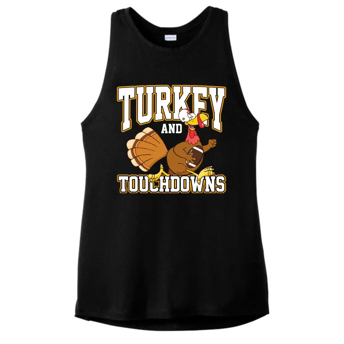 Turkey And Touchdowns Thanksgiving Football Ladies Tri-Blend Wicking Tank