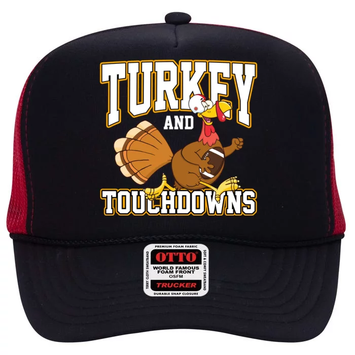 Turkey And Touchdowns Thanksgiving Football High Crown Mesh Trucker Hat