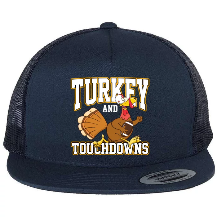 Turkey And Touchdowns Thanksgiving Football Flat Bill Trucker Hat