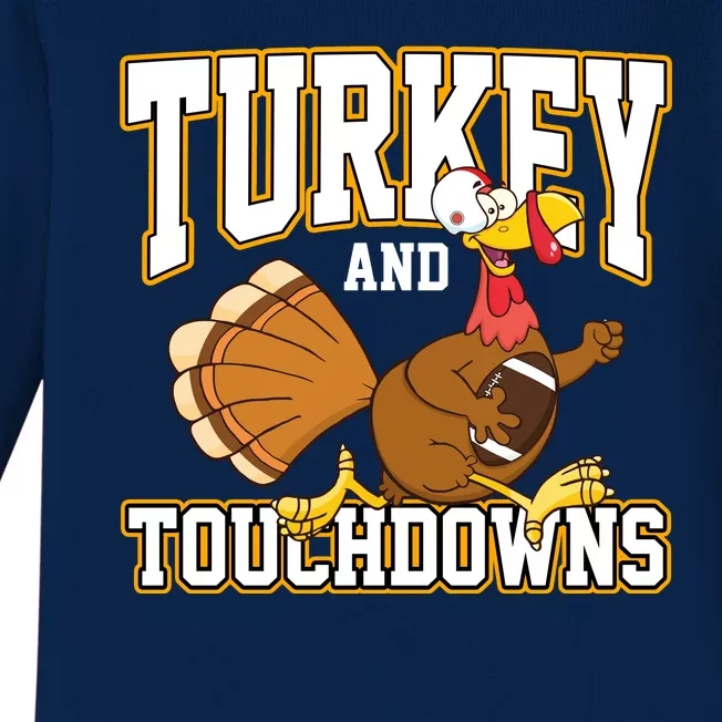 Turkey And Touchdowns Thanksgiving Football Baby Long Sleeve Bodysuit