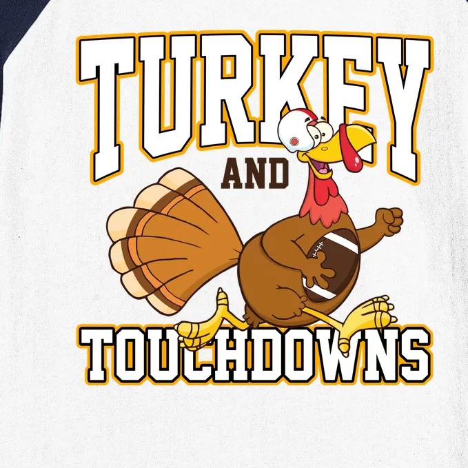 Turkey And Touchdowns Thanksgiving Football Baseball Sleeve Shirt