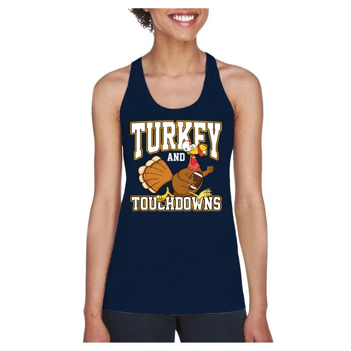 Turkey And Touchdowns Thanksgiving Football Women's Racerback Tank