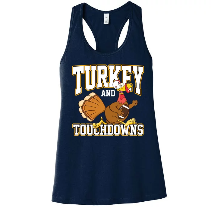 Turkey And Touchdowns Thanksgiving Football Women's Racerback Tank