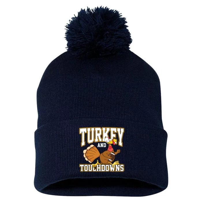 Turkey And Touchdowns Thanksgiving Football Pom Pom 12in Knit Beanie