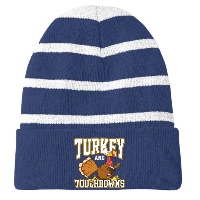 Turkey And Touchdowns Thanksgiving Football Striped Beanie with Solid Band