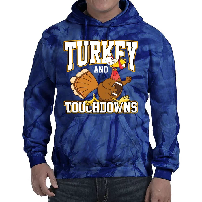 Turkey And Touchdowns Thanksgiving Football Tie Dye Hoodie