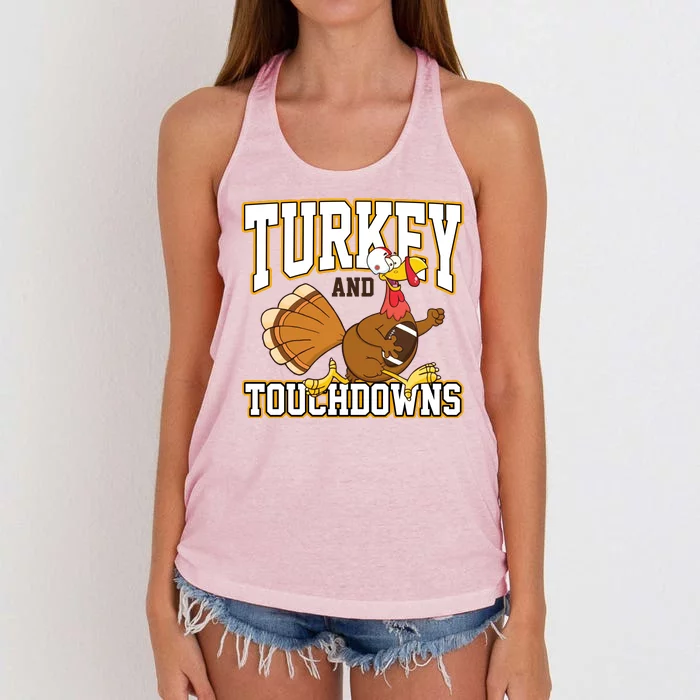 Turkey And Touchdowns Thanksgiving Football Women's Knotted Racerback Tank