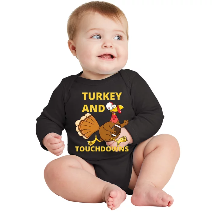 Turkey And Touchdowns Happy Thanksgiving Baby Long Sleeve Bodysuit