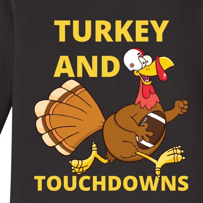 Turkey And Touchdowns Happy Thanksgiving Baby Long Sleeve Bodysuit