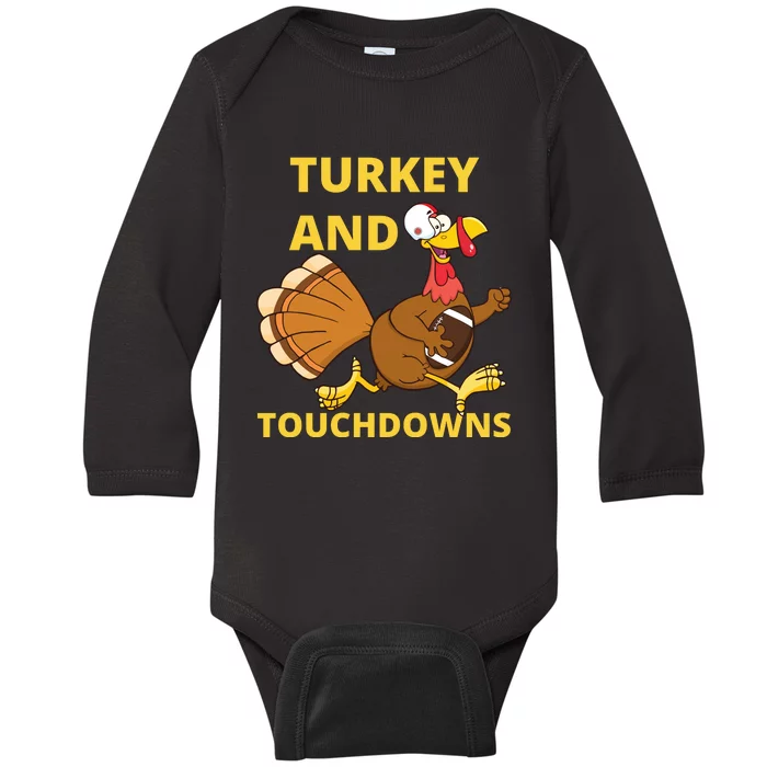 Turkey And Touchdowns Happy Thanksgiving Baby Long Sleeve Bodysuit