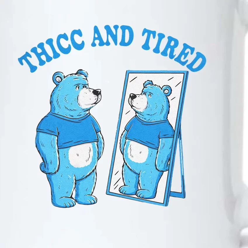 Thicc And Tired Bear Mirror Reflection Humor Black Color Changing Mug