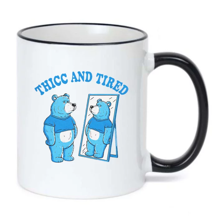 Thicc And Tired Bear Mirror Reflection Humor Black Color Changing Mug