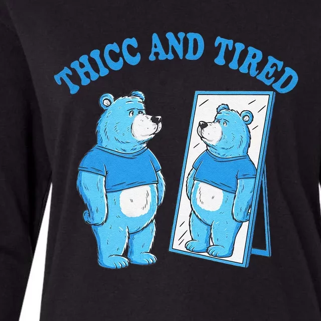 Thicc And Tired Bear Mirror Reflection Humor Womens Cotton Relaxed Long Sleeve T-Shirt