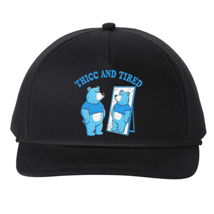 Thicc And Tired Bear Mirror Reflection Humor Snapback Five-Panel Rope Hat