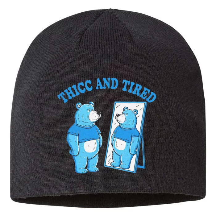 Thicc And Tired Bear Mirror Reflection Humor 8 1/2in Sustainable Knit Beanie