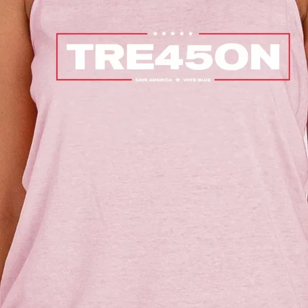 Tre45on Anti Trump Treason 45 Save America Vote Blue Women's Knotted Racerback Tank