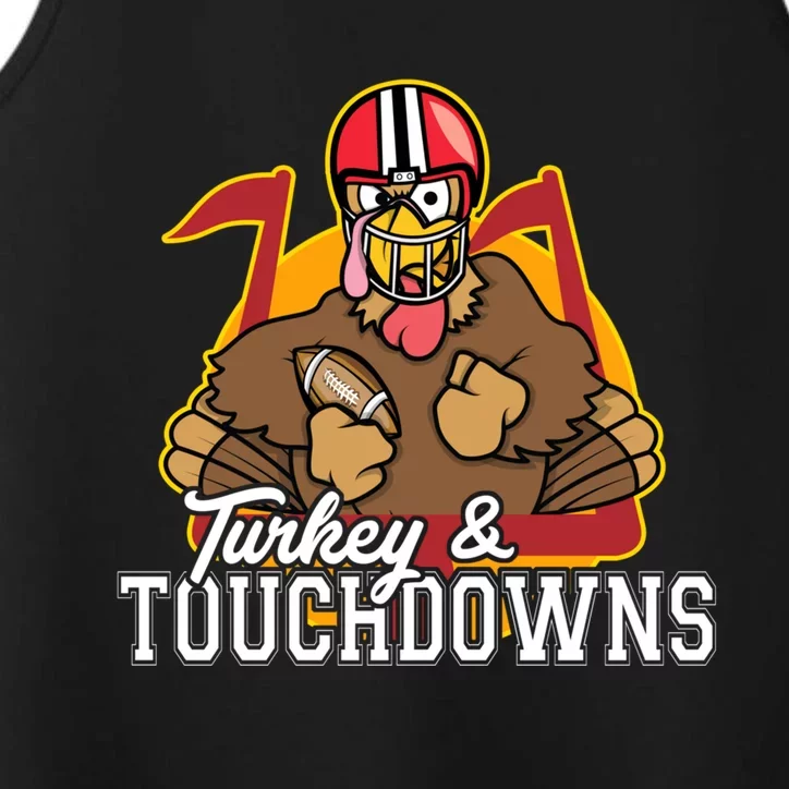 Turkey and Touchdowns Funny Thanksgiving Football Performance Tank