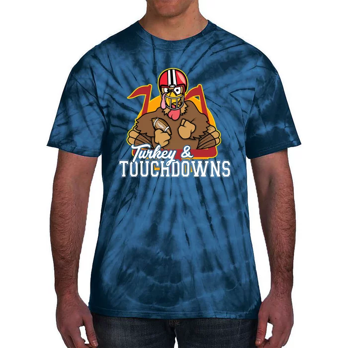 Turkey and Touchdowns Funny Thanksgiving Football Tie-Dye T-Shirt